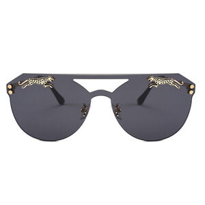 LUXURY Rimless Oversized Cateye Leopard Tiger Sunglasses Gold Accent Black NEW